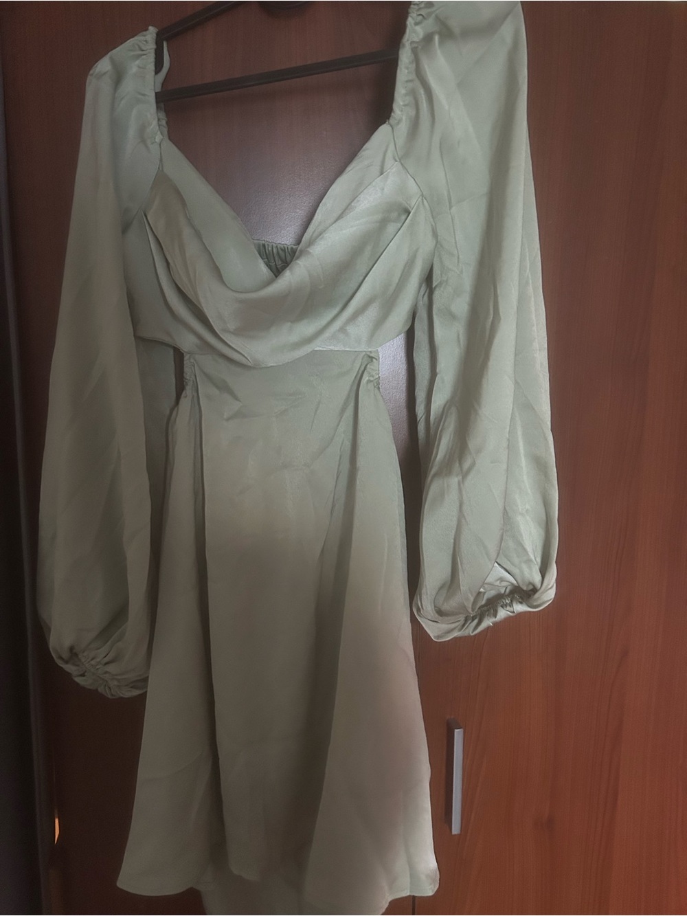 Hello Molly Sage Green Puff Sleeve Midi Dress